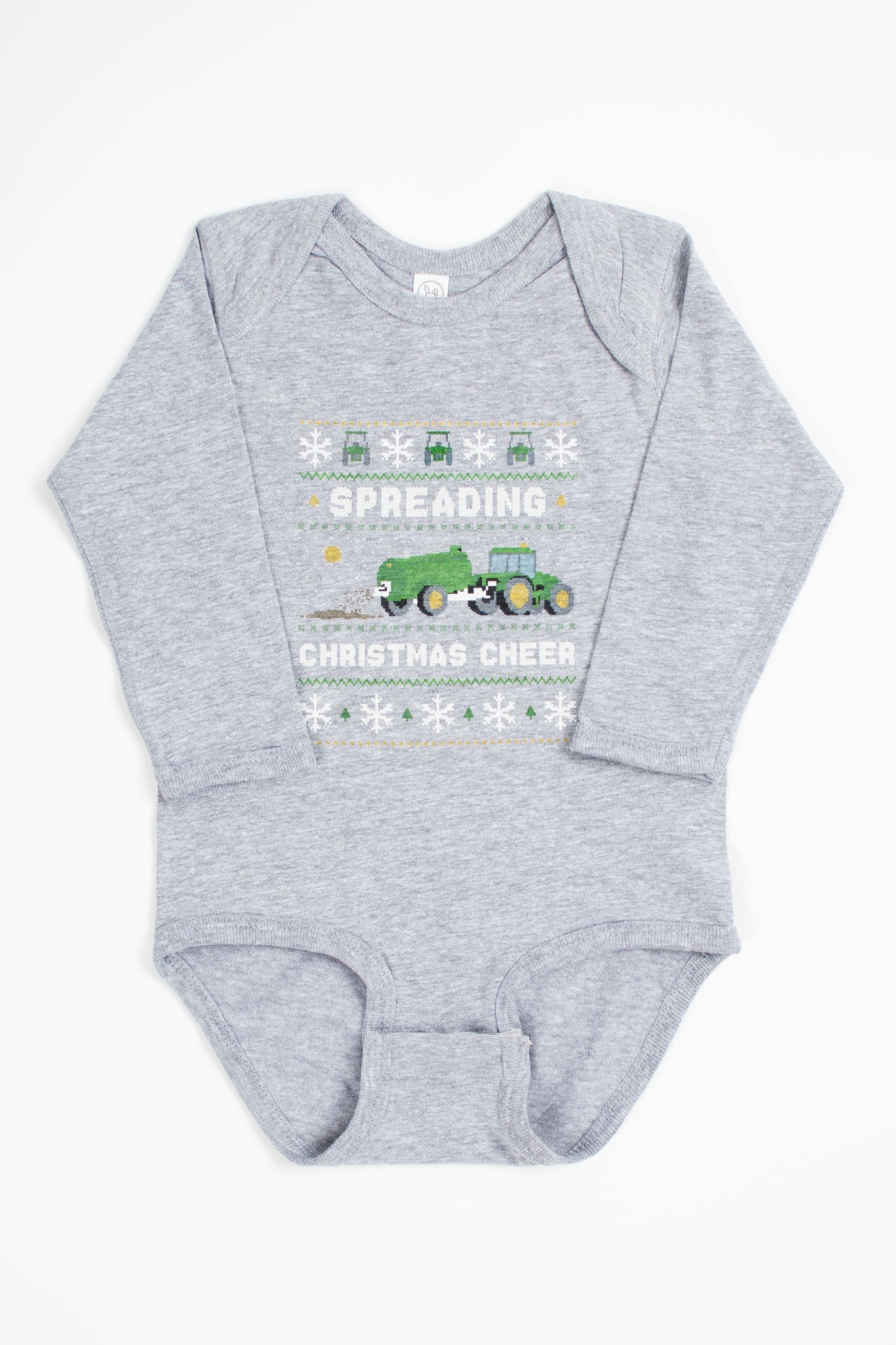 'Spreading Christmas Cheer' Green Tractor Baby Onesie