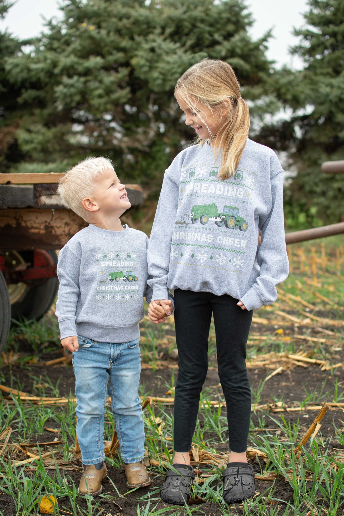 'Spreading Christmas Cheer' Green Tractor Toddler/Youth Crewneck