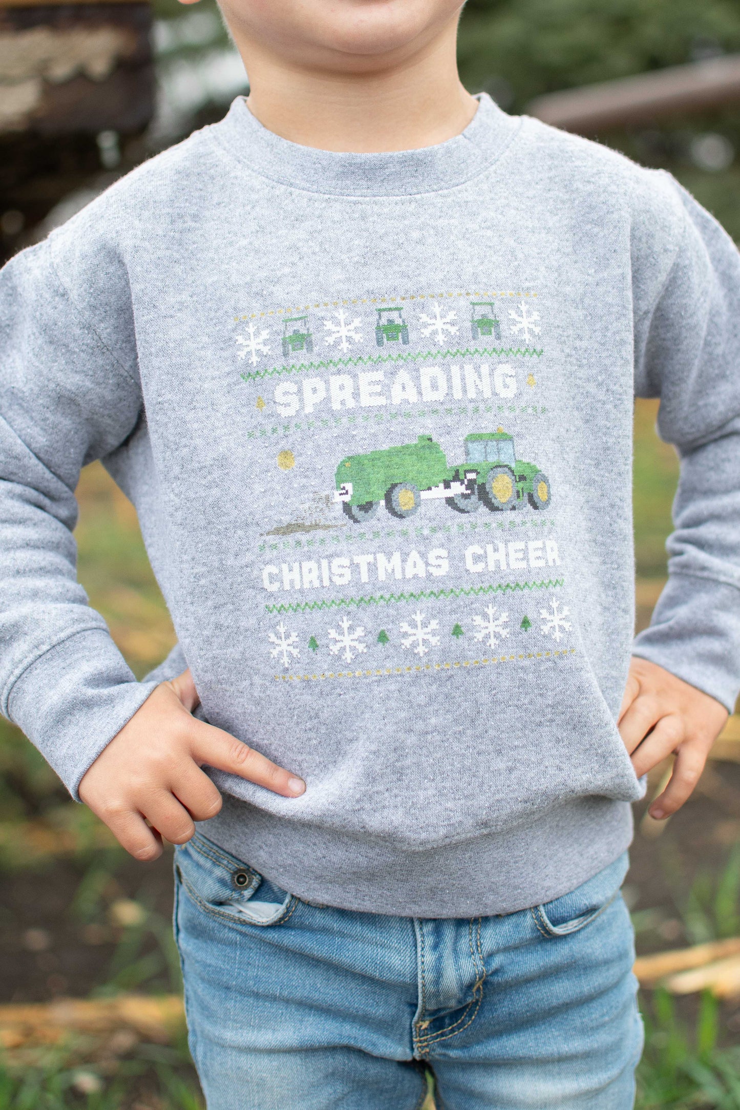 'Spreading Christmas Cheer' Green Tractor Toddler/Youth Crewneck