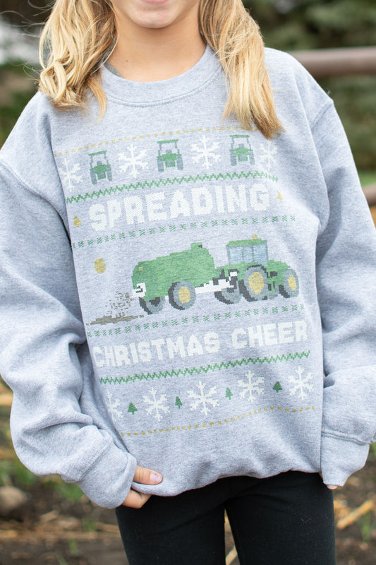 'Spreading Christmas Cheer' Green Tractor Toddler/Youth Crewneck