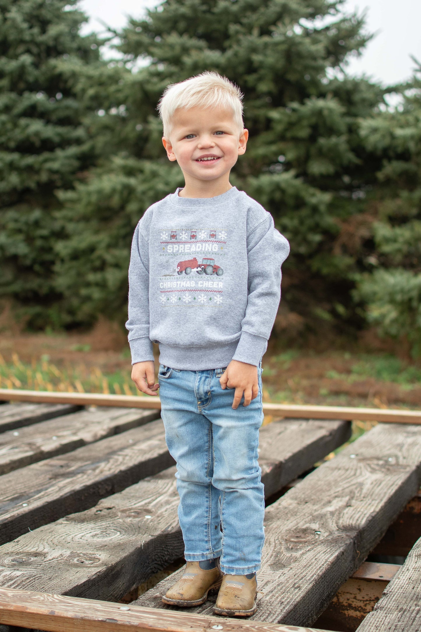 'Spreading Christmas Cheer' Red Tractor Toddler/Youth Crewneck