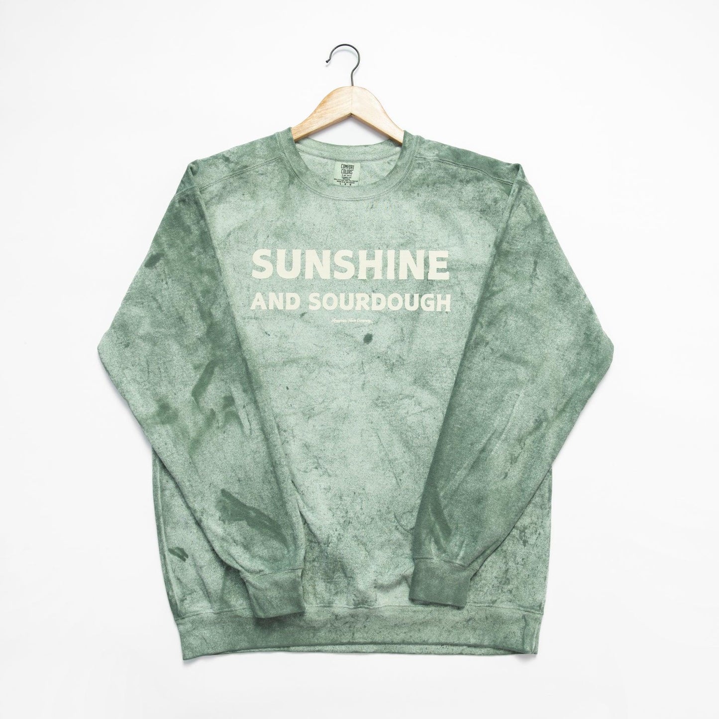 'Sunshine and Sourdough' Green Colorblast Crewneck - American Farm Company