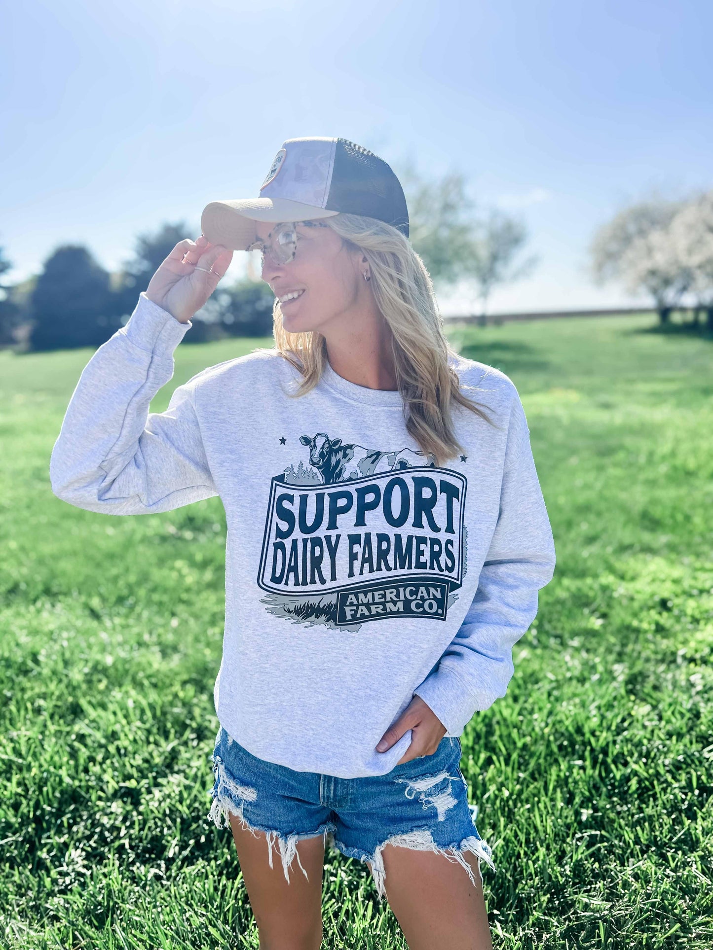'Support Dairy Farmers' Ash Crewneck