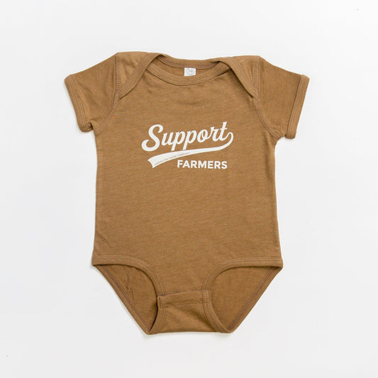 Support Farmers Banner Heather Brown Onesie - American Farm Company