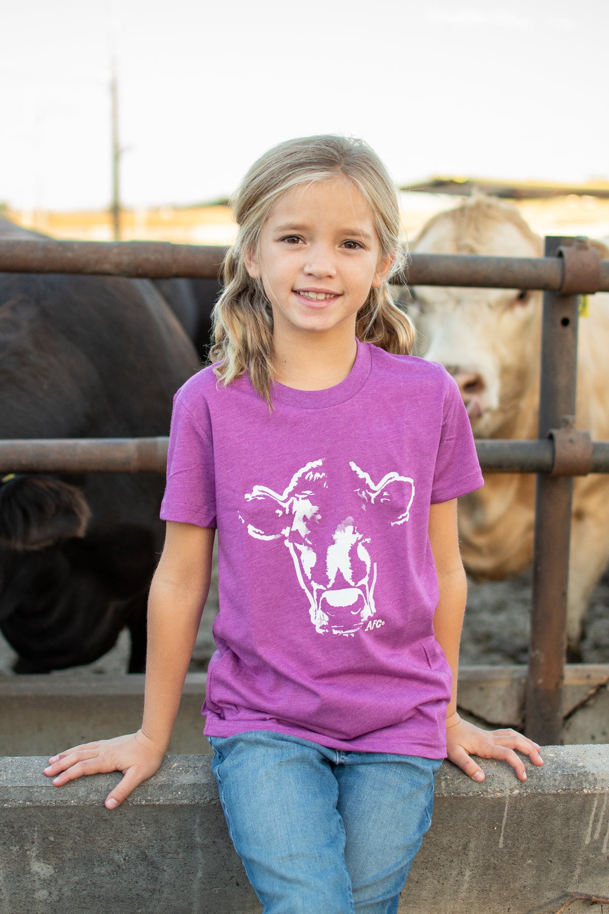 Watercolor Cow Purple Youth Tee
