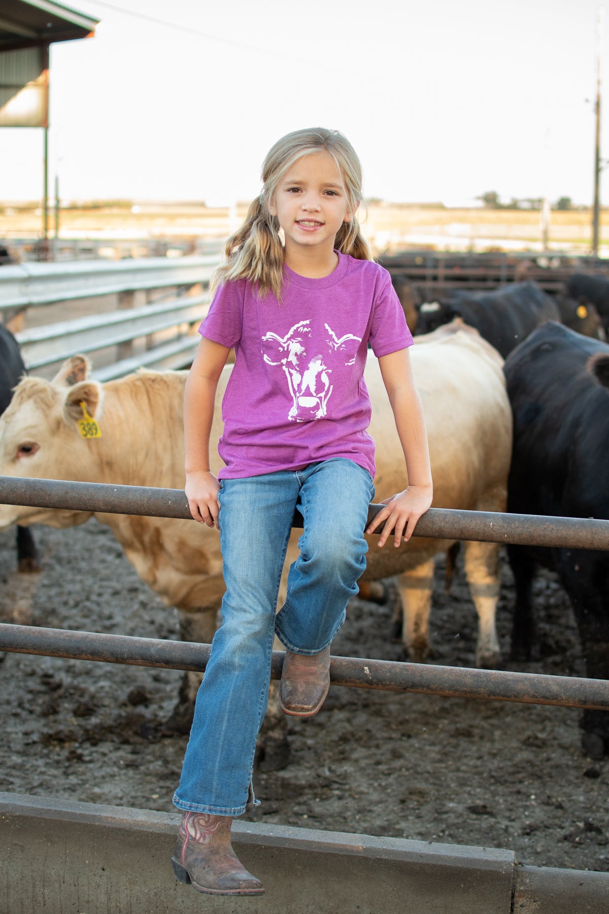 Watercolor Cow Purple Youth Tee