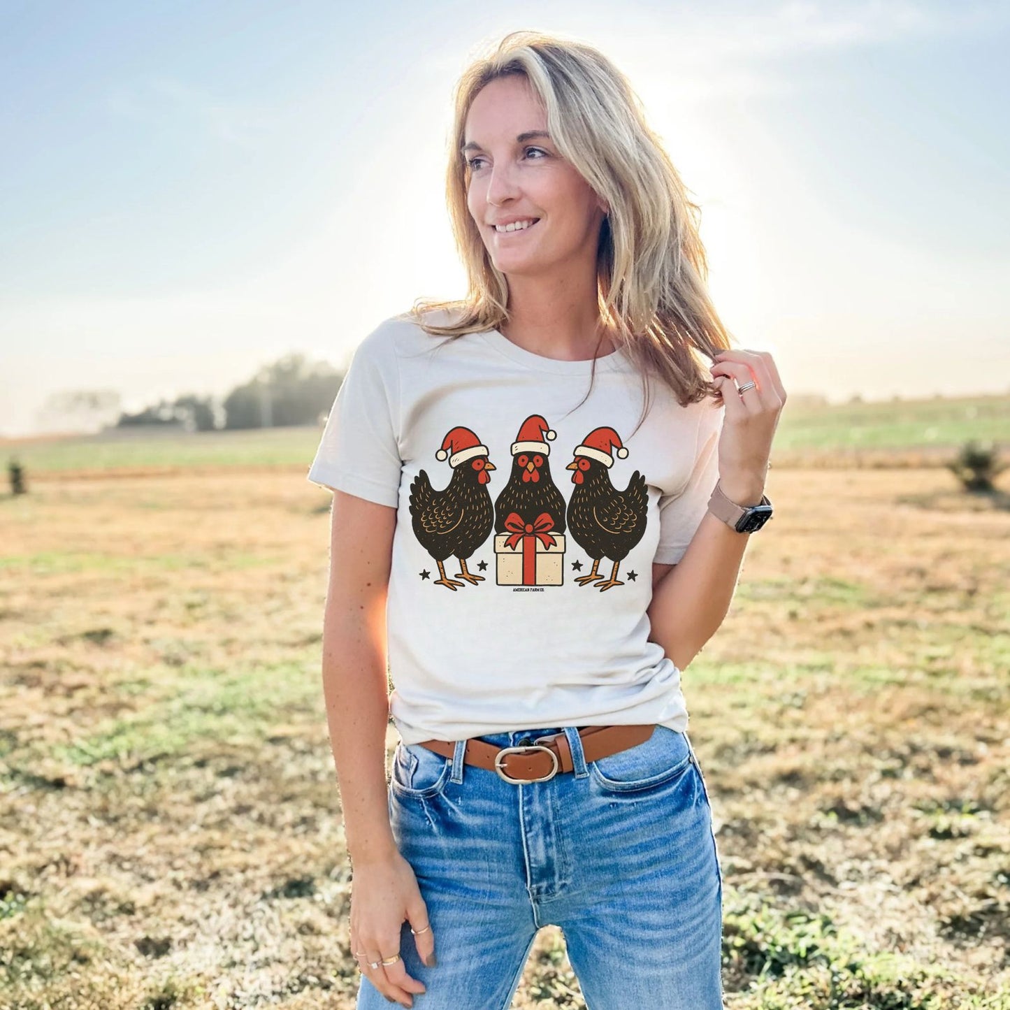 Santa Chickens Christmas Tee