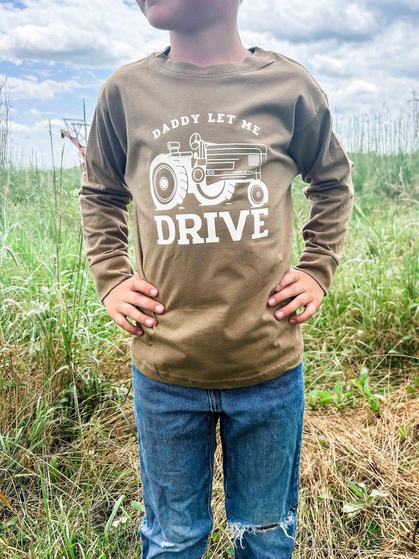 Daddy Let Me Drive Coyote Brown Toddler/Youth Long Sleeve - American Farm Company