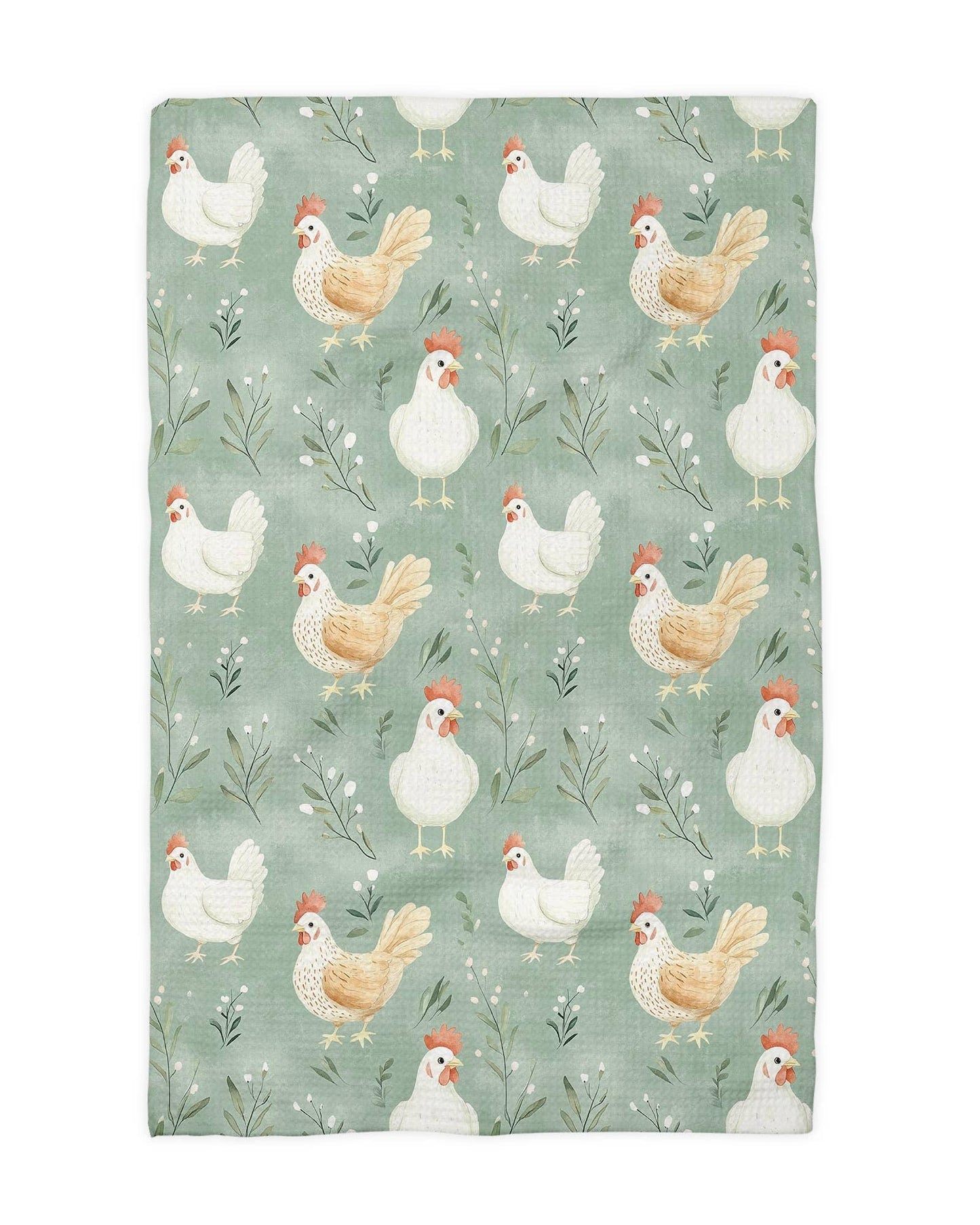 Green Chicken Collage Waffle Kitchen Towel