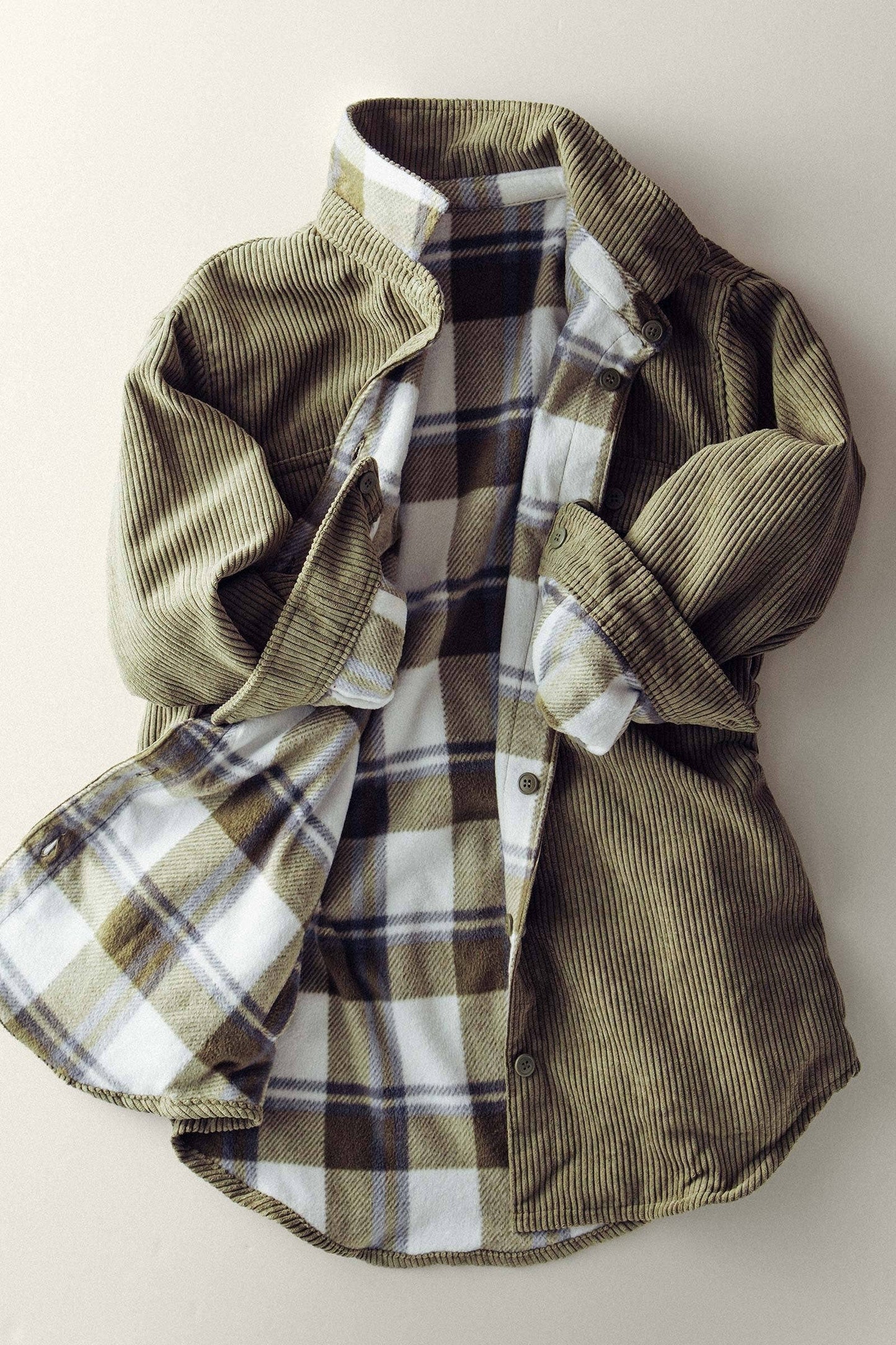 Plaid Lined Reversible Corduroy Flannel Shacket