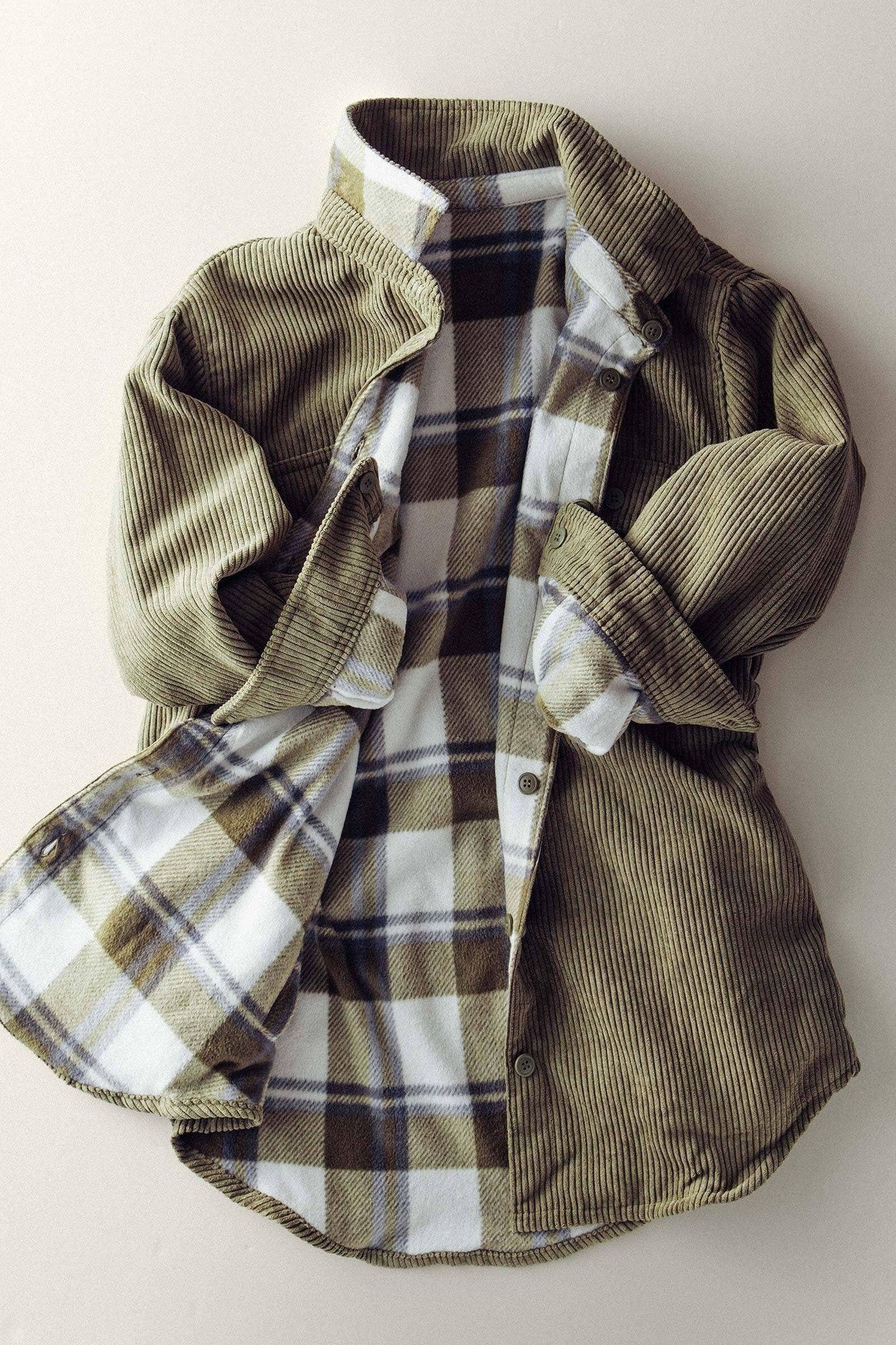 Plaid Lined Reversible Corduroy Flannel Shacket