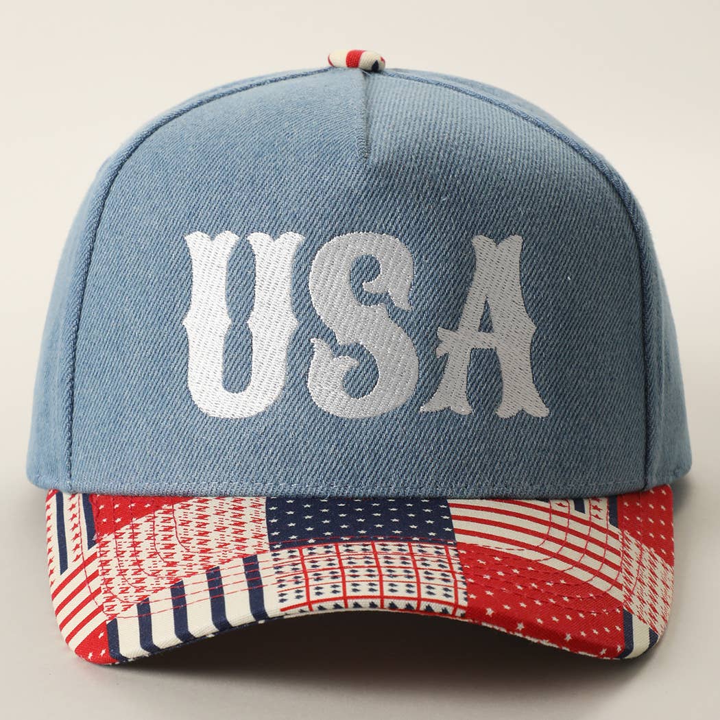 USA Embroidered Denim Patchwork Trucker Hat