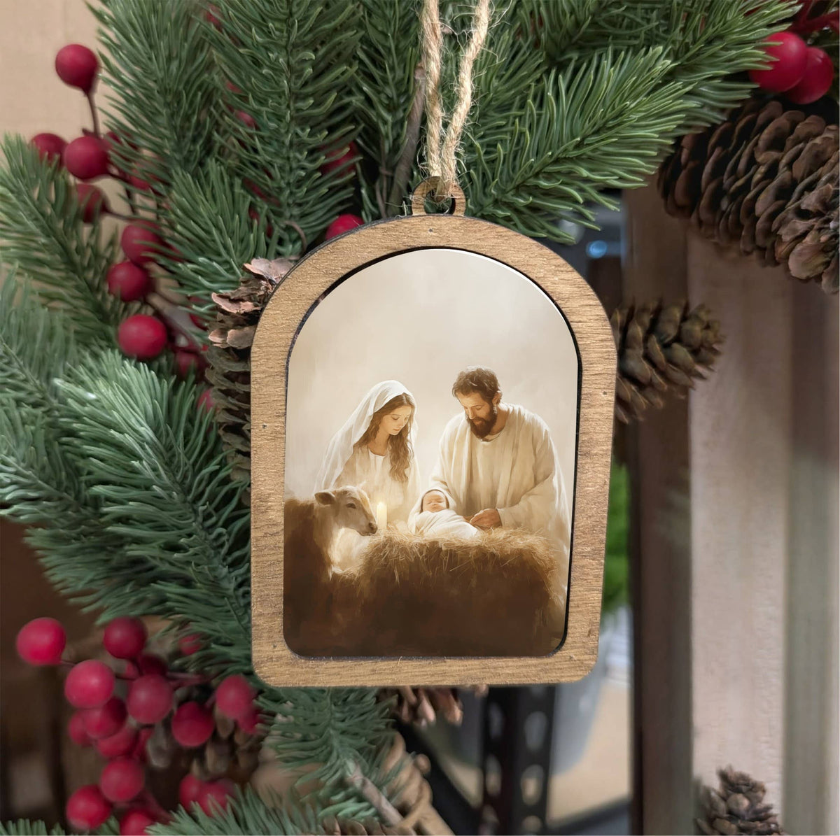 Nativity Canvas Arch Ornament