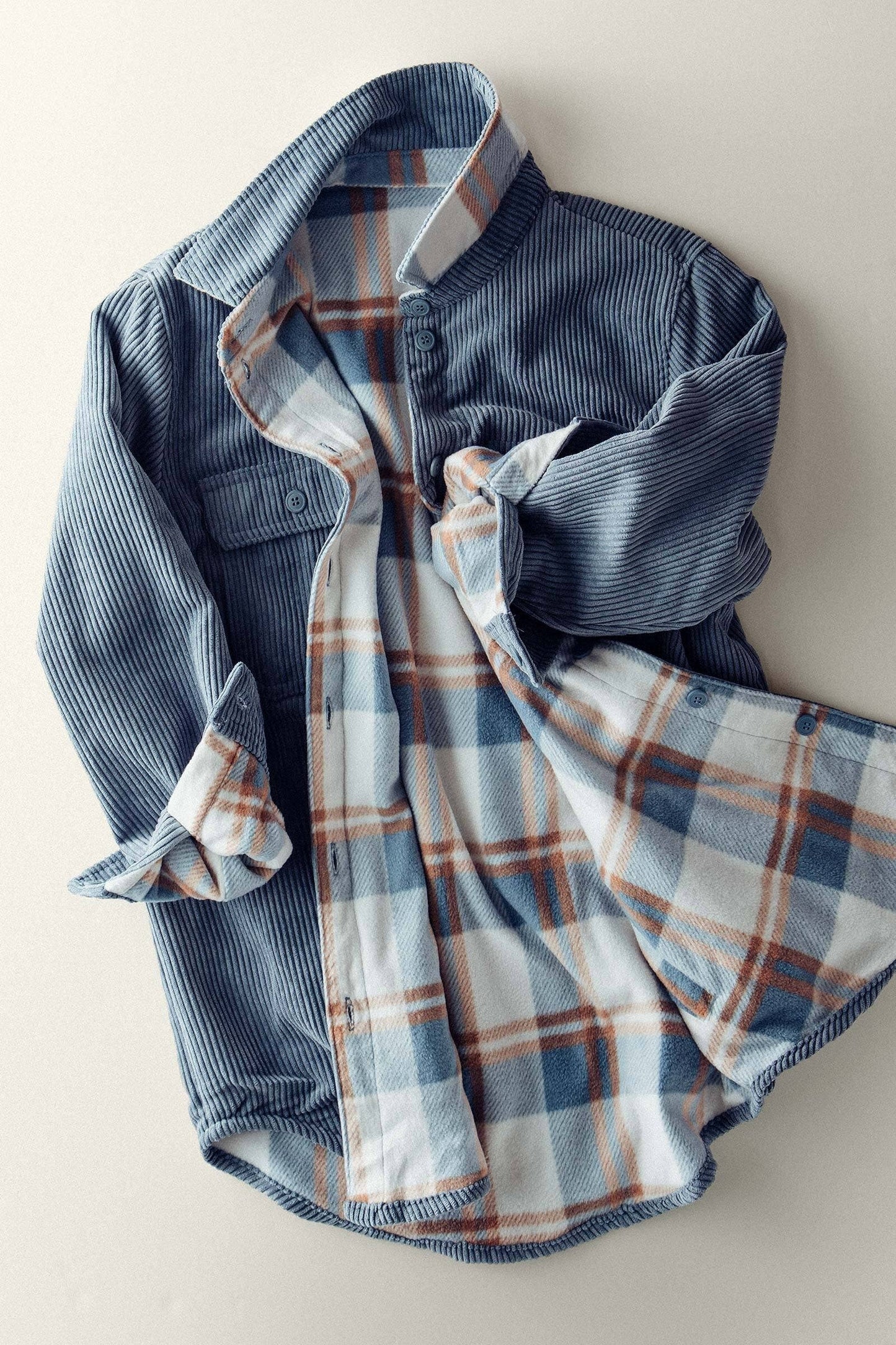 Plaid Lined Reversible Corduroy Flannel Shacket