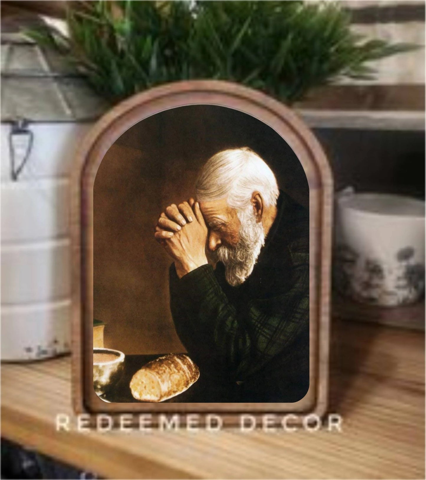 Praying Man Arch Top Framed Art