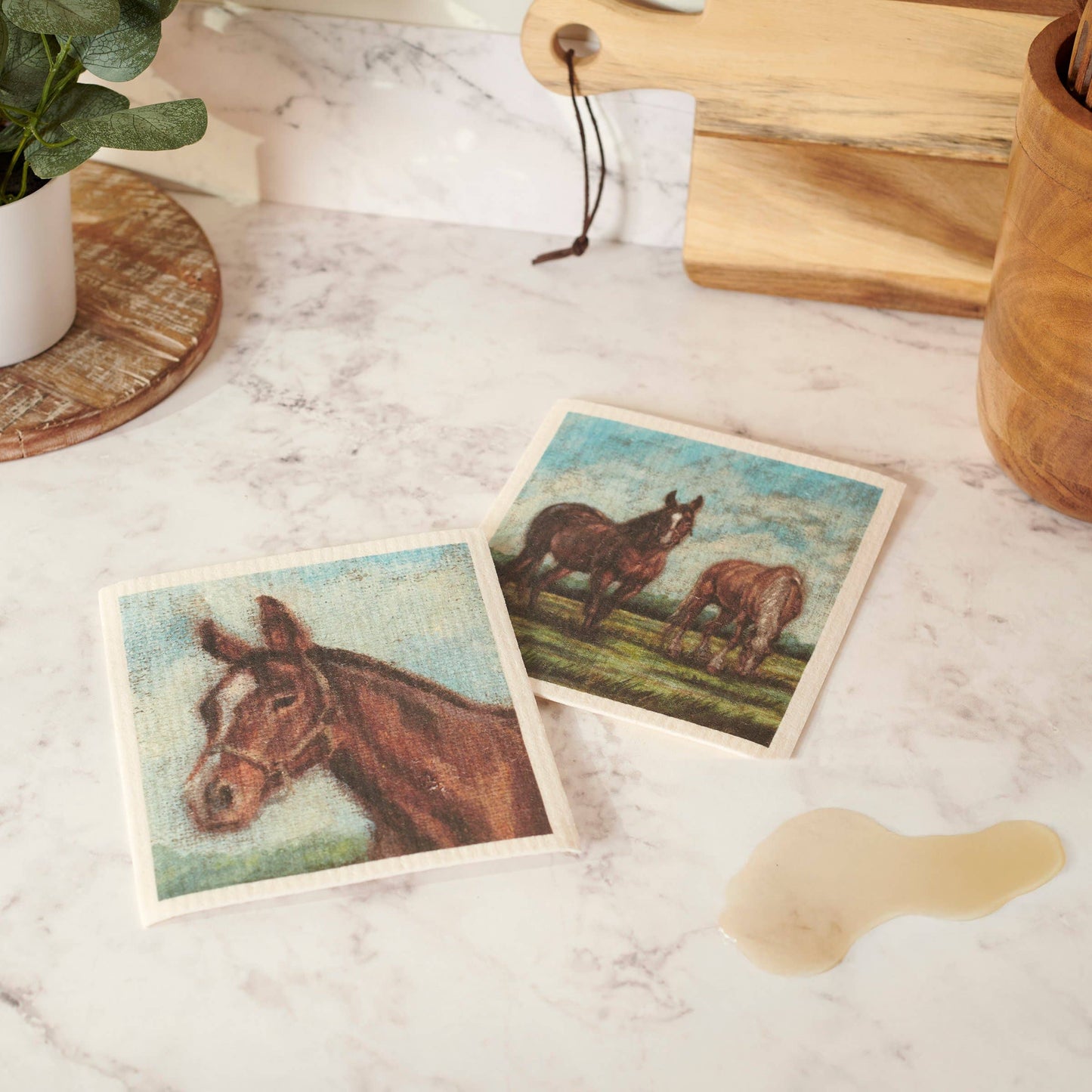 Grazing Horses Swedish Dishcloth Set