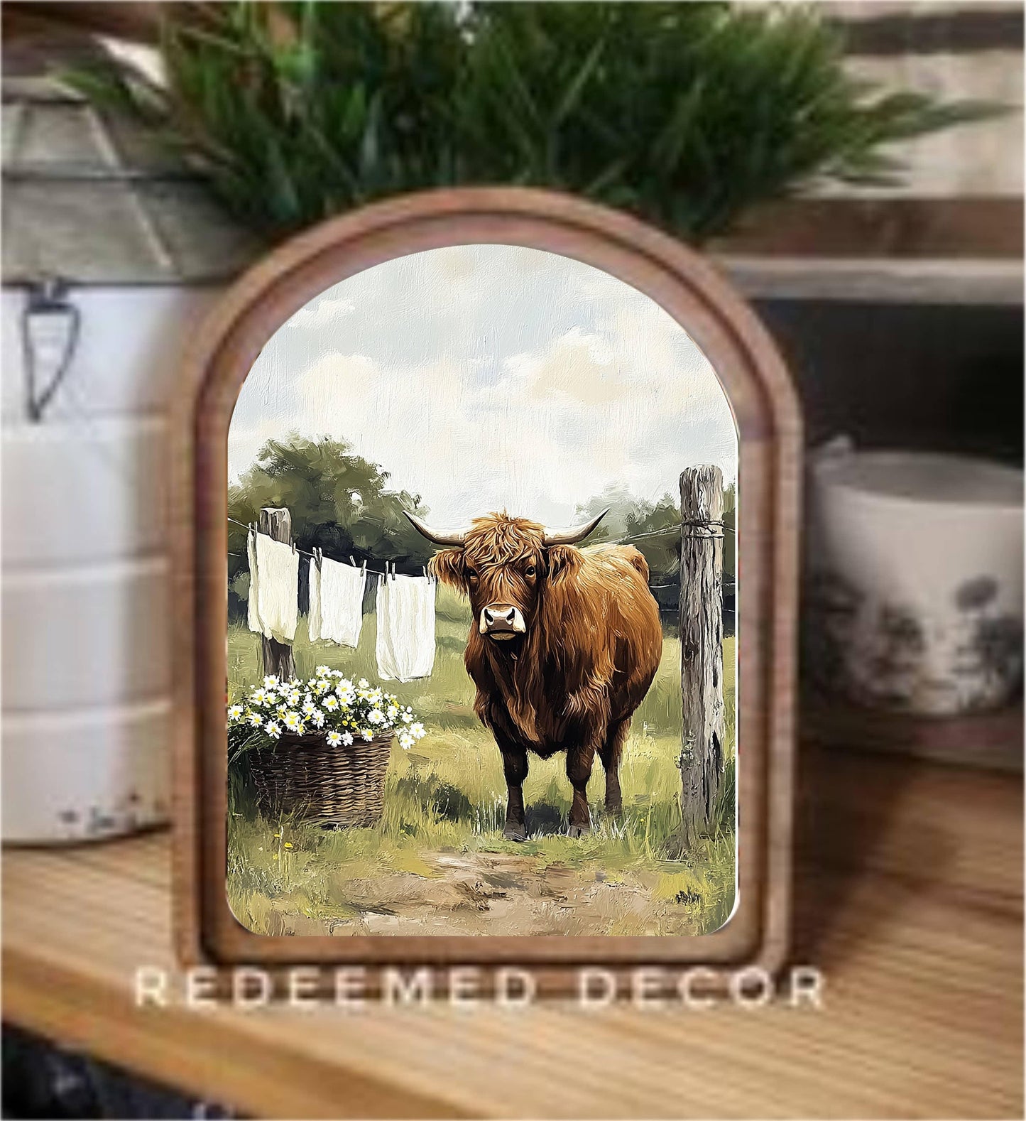 Highland Laundry Arch Top Framed Art