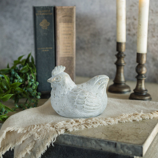 White Hen Figurine w/ Gold Flakes