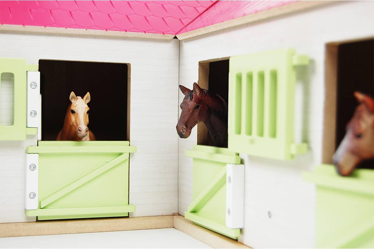 Wooden Horse Stable w/ Pink Roof, 4 Stalls - Barn Only - American Farm Company