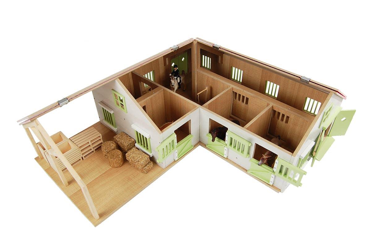 Wooden Horse Stable w/ Pink Roof, 4 Stalls - Barn Only - American Farm Company