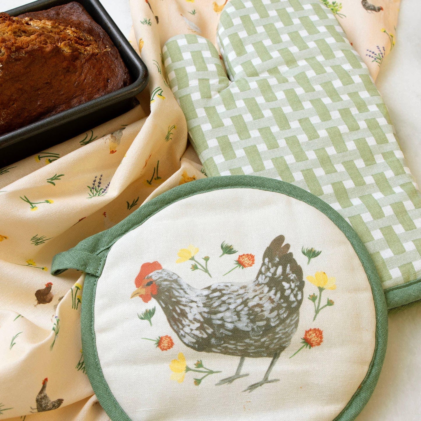 Spring Chicken Gingham Pot Holder Set - American Farm Company