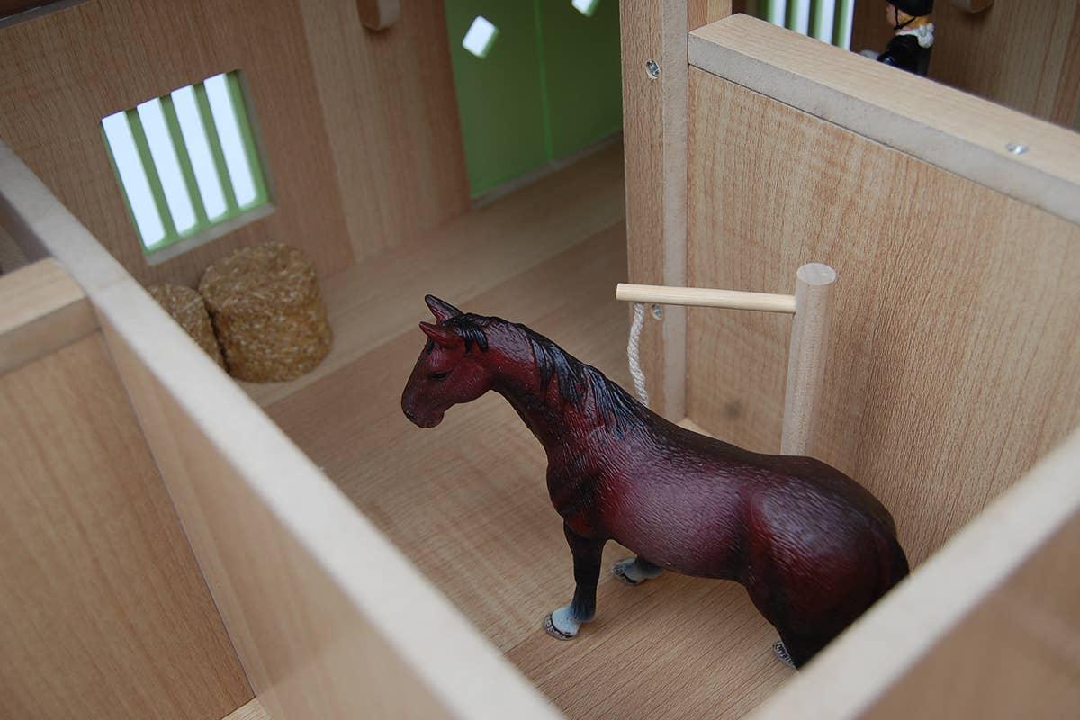 Wooden Horse Stable w/ Pink Roof, 4 Stalls - Barn Only - American Farm Company