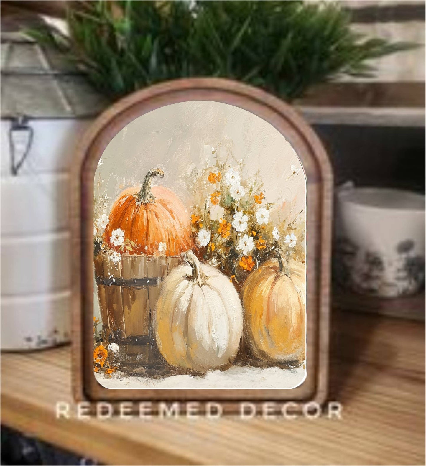 Pumpkin Bucket Arch Top Framed Art