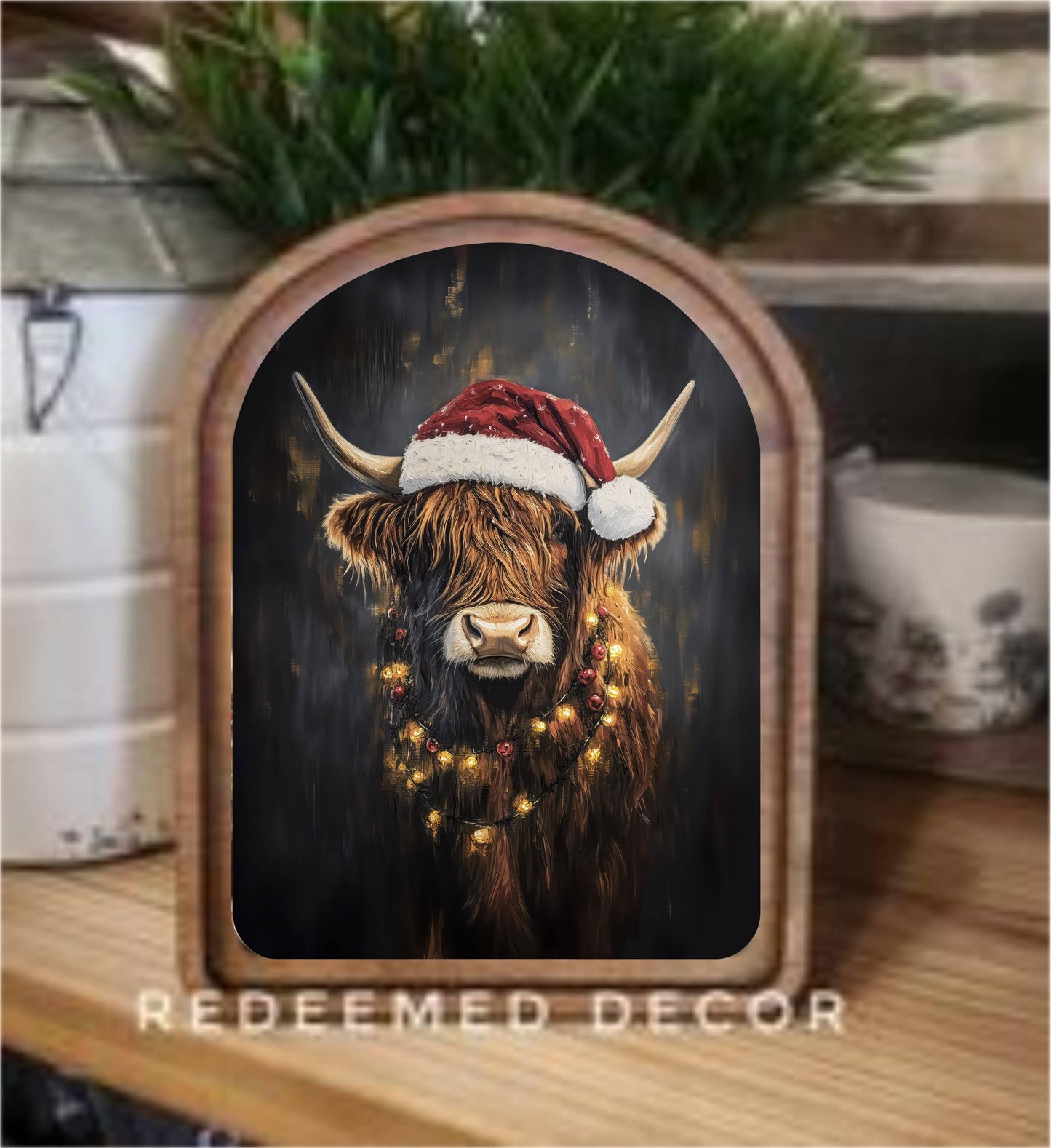 Christmas Highland Arch Top Framed Art