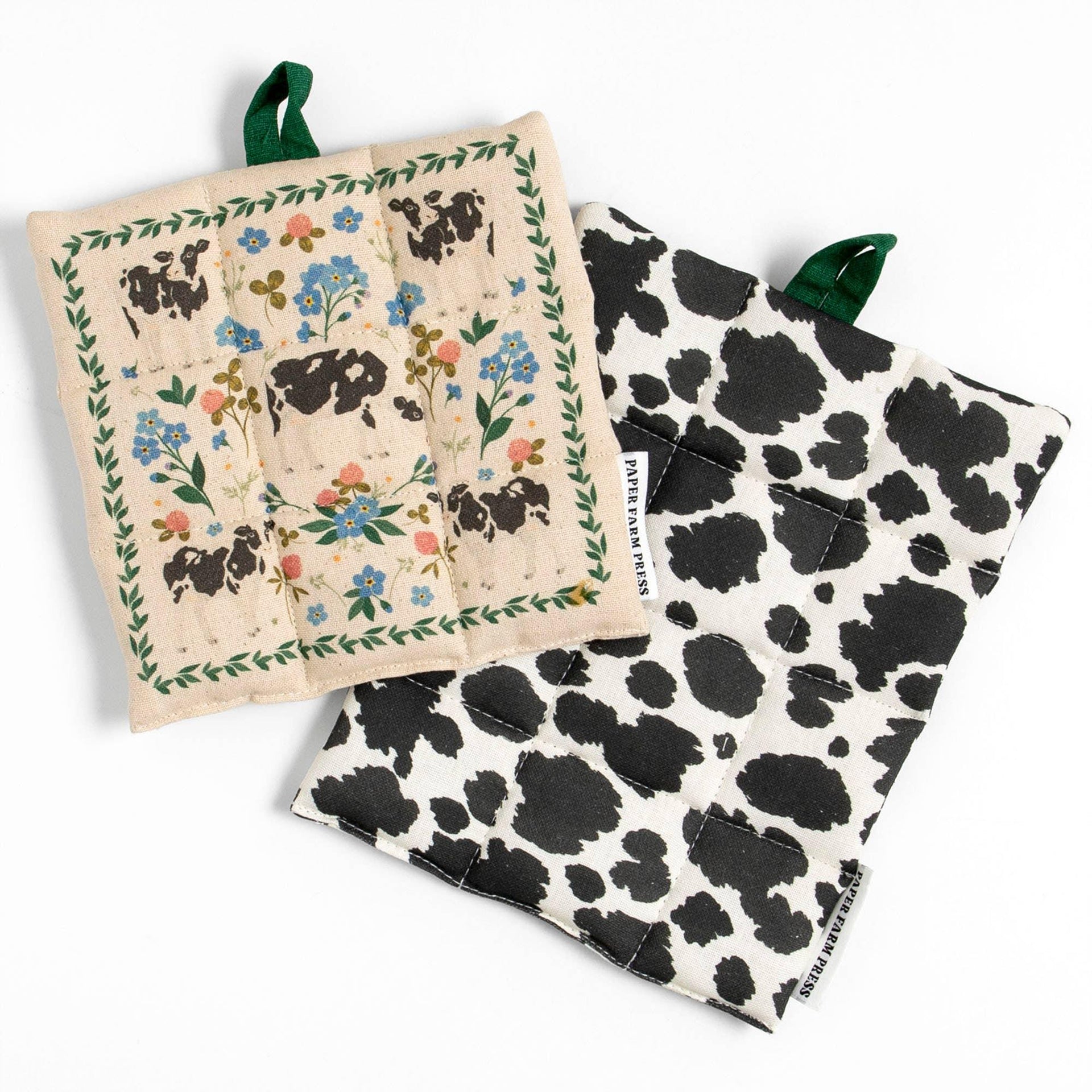 Milk Cows & Flowers Pot Holder Set