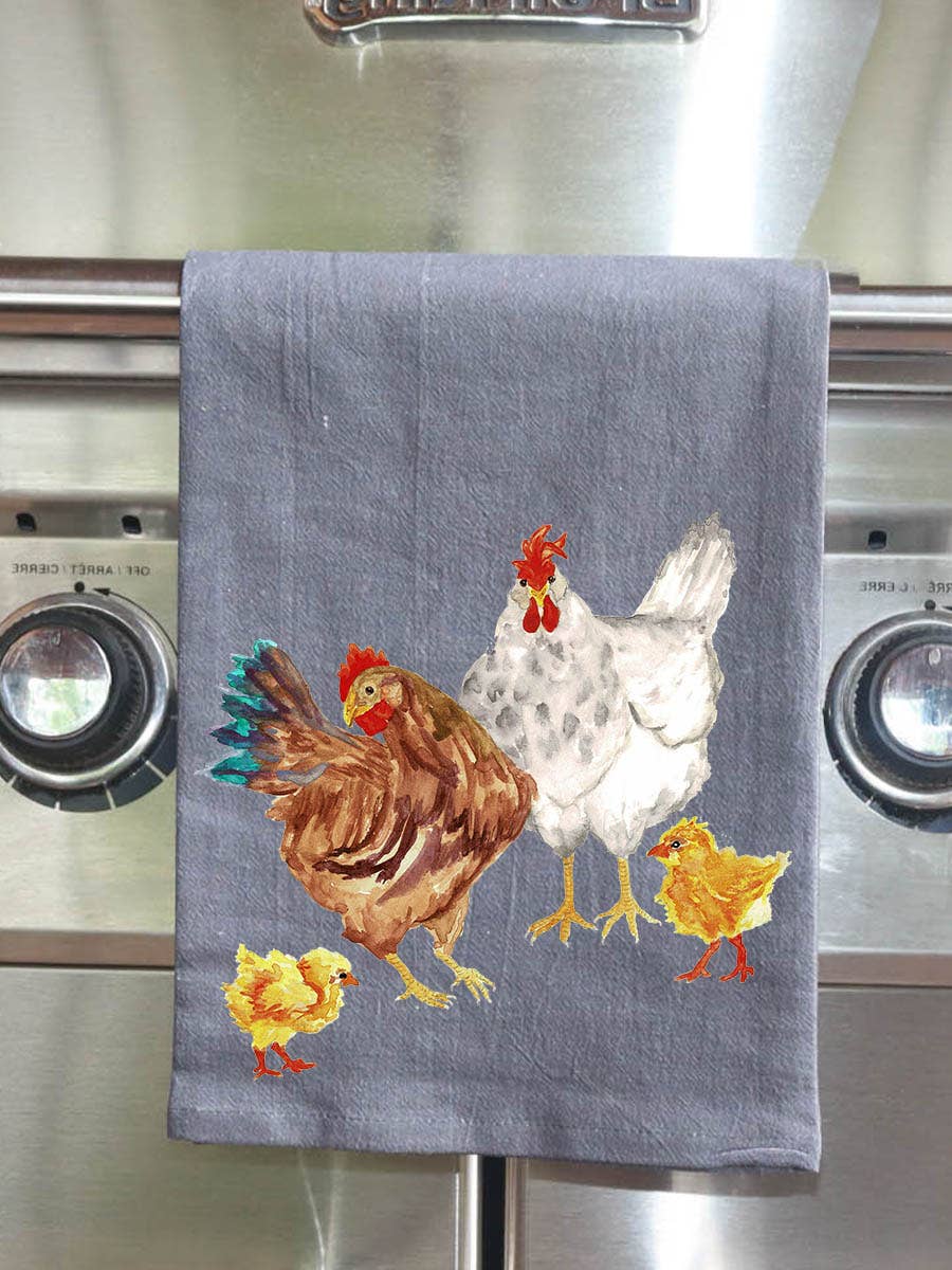 Chicken Family Black Kitchen Towel