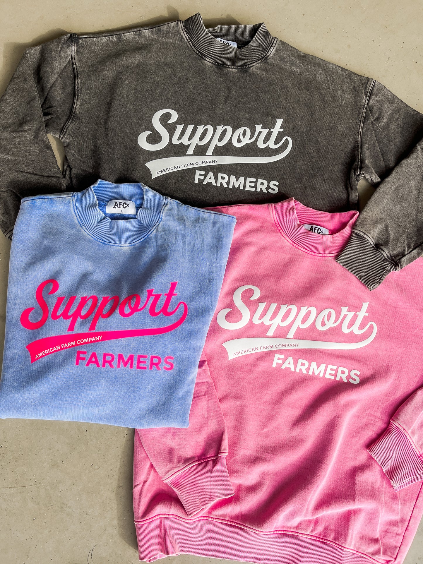 'Support Farmers' Washed Hot Pink Everyday Crewneck