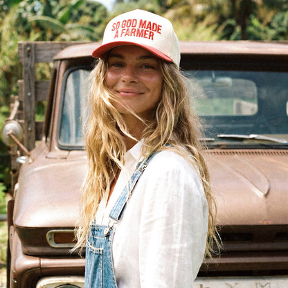 SO GOD MADE A FARMER Letter Two Tone Trucker Hat