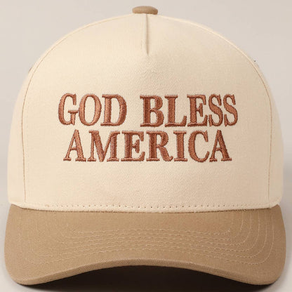 Beige 'God Bless America' Embroidered Trucker Hat