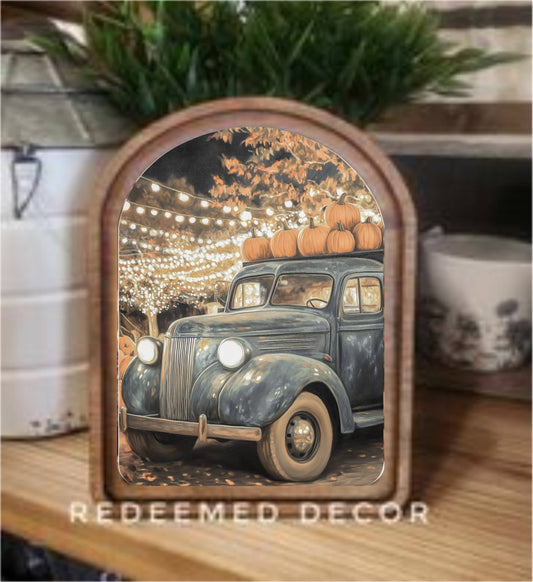 Fall Truck Arch Top Framed Art