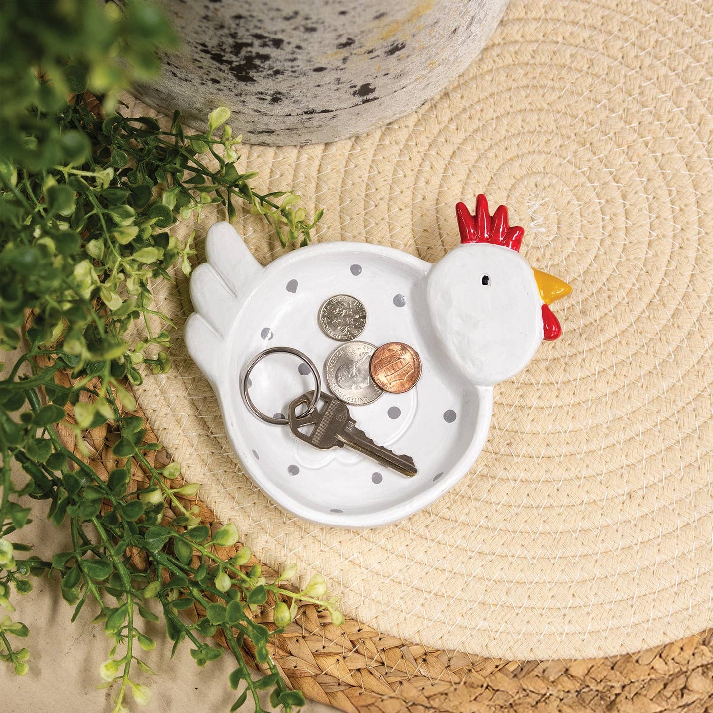Polka Dot Chicken Trinket Dish