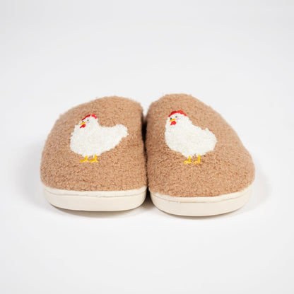 Brown Fuzzy Chicken Slippers - Kids - American Farm Company