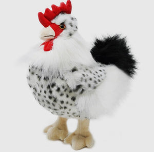Close-up of charming Rooster Plush Toy in a white backdrop