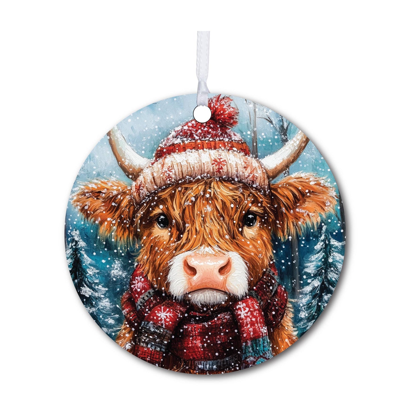 Highland in Red Cow Christmas Ornament