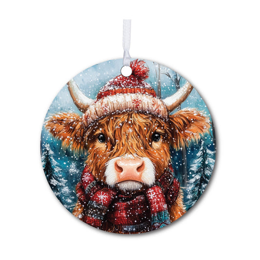 Highland in Red Cow Christmas Ornament