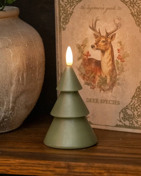 Dark Green 3D Flame Smooth Tree Candle 5"