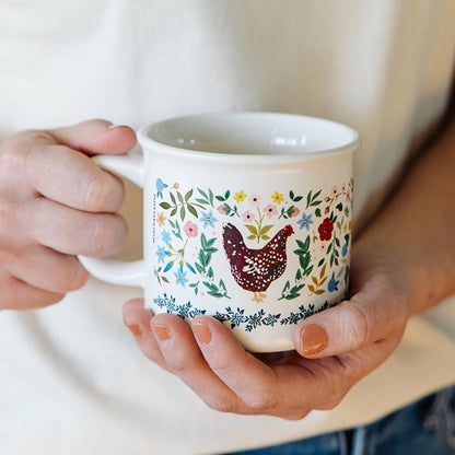 Chickens Folk Floral Mug