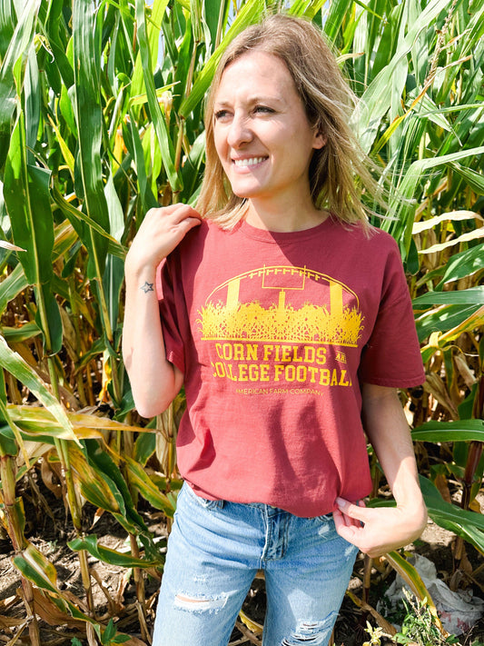 Cornfields And College Football Washed Red Tee - American Farm Company