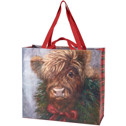 Christmas Highland Cow Shopping Tote