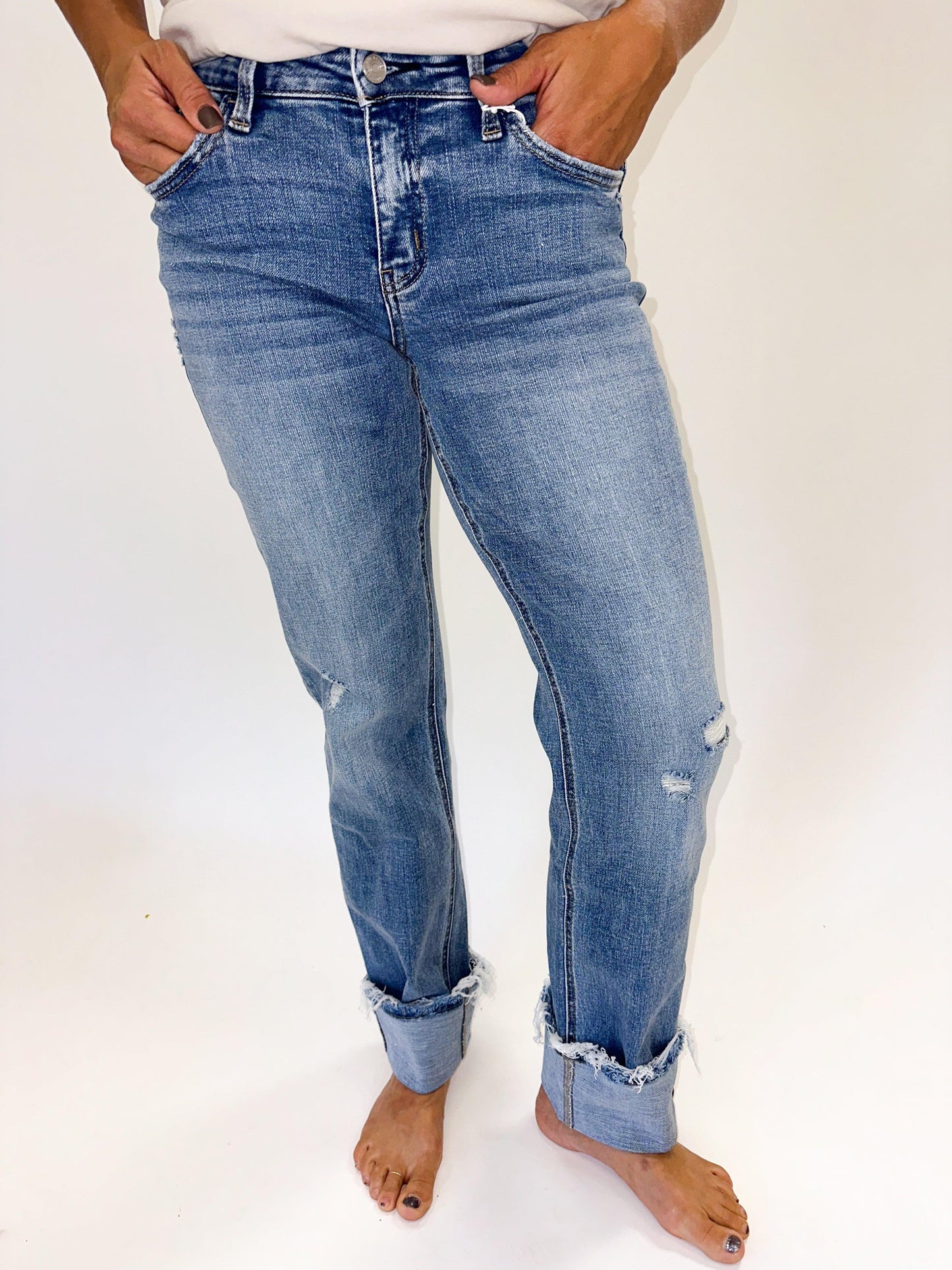 LOVERVET: Mid Rise Cuffed Straight Jeans - American Farm Company