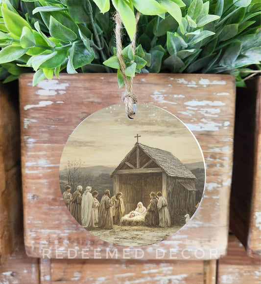 Nativity Scene Wooden Ornament