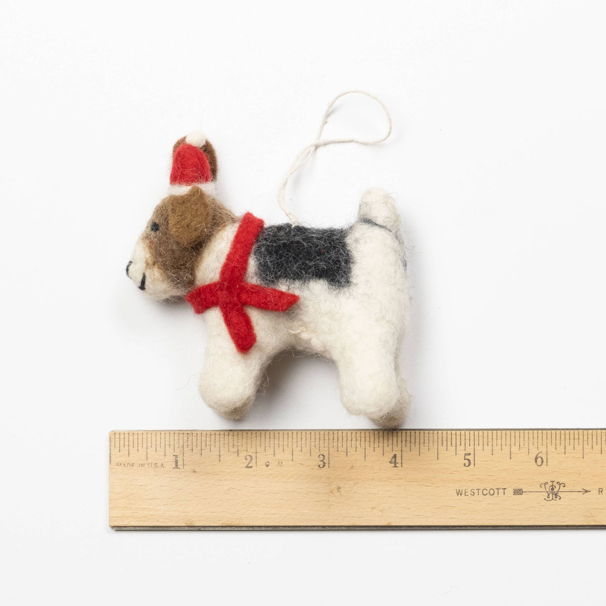 Felt Dog with Red Scarf Ornament
