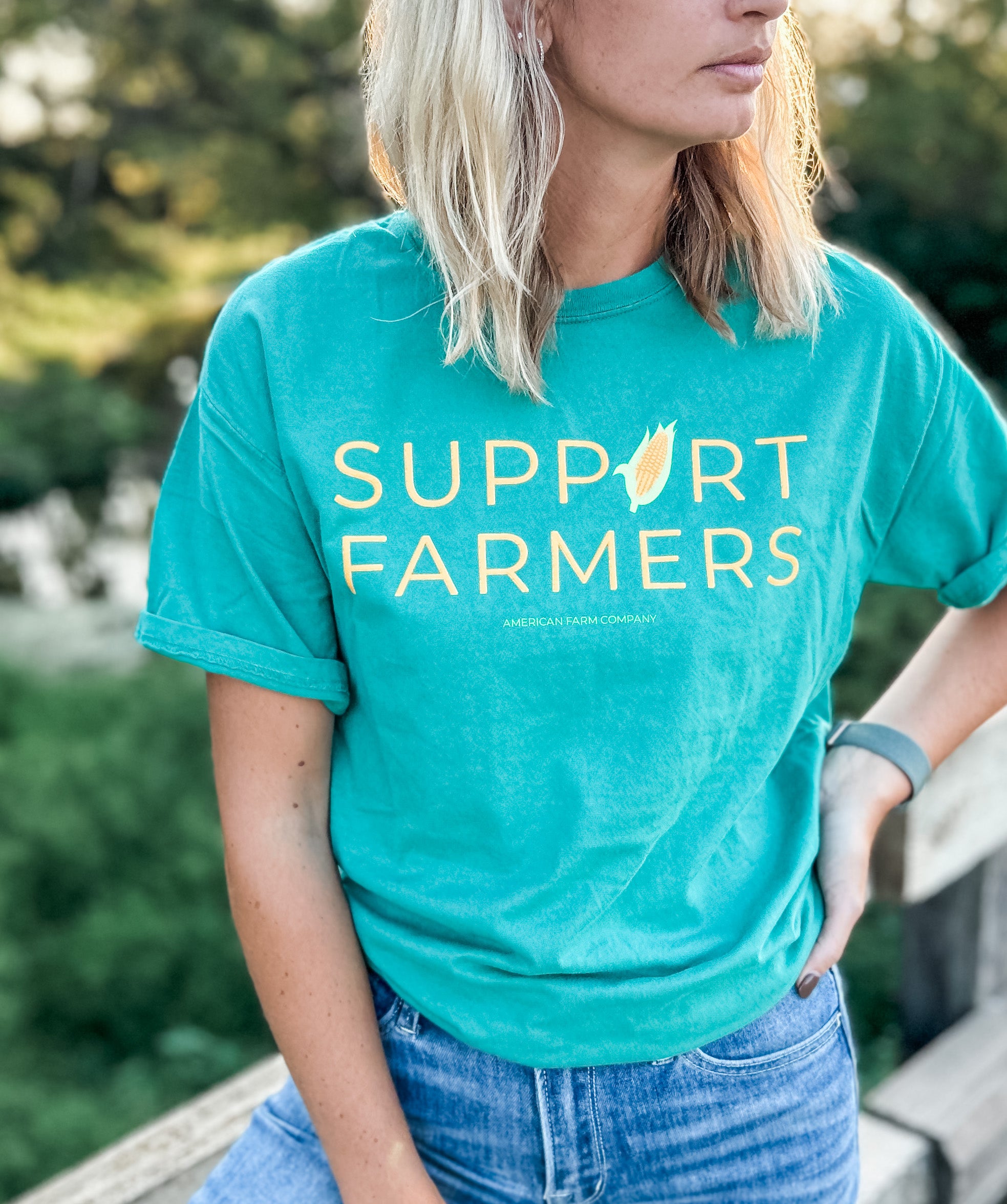 'Support Farmers' Corn Green Tee