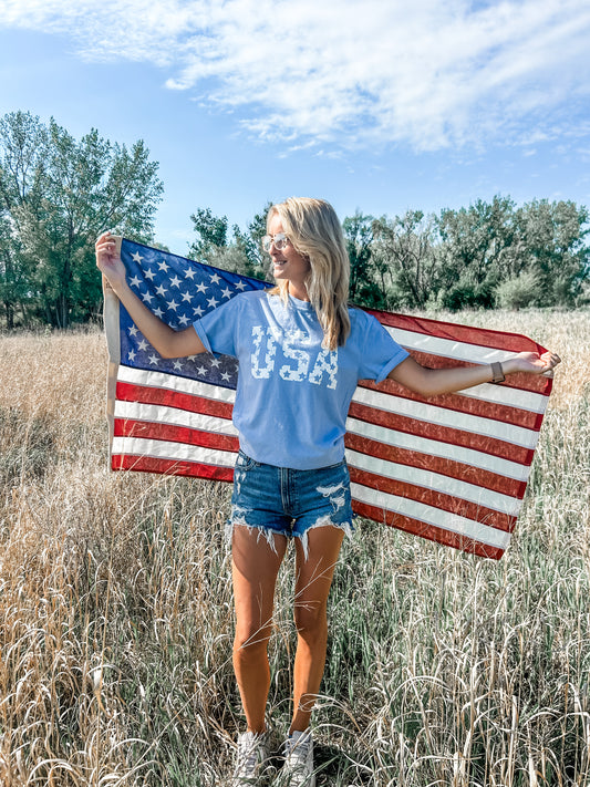 Distressed 'USA' Blue Tee
