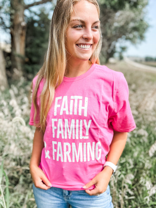 'Faith, Family & Farming' Pink Tee