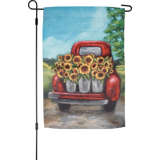 Sunflowers & Red Truck Garden Flag